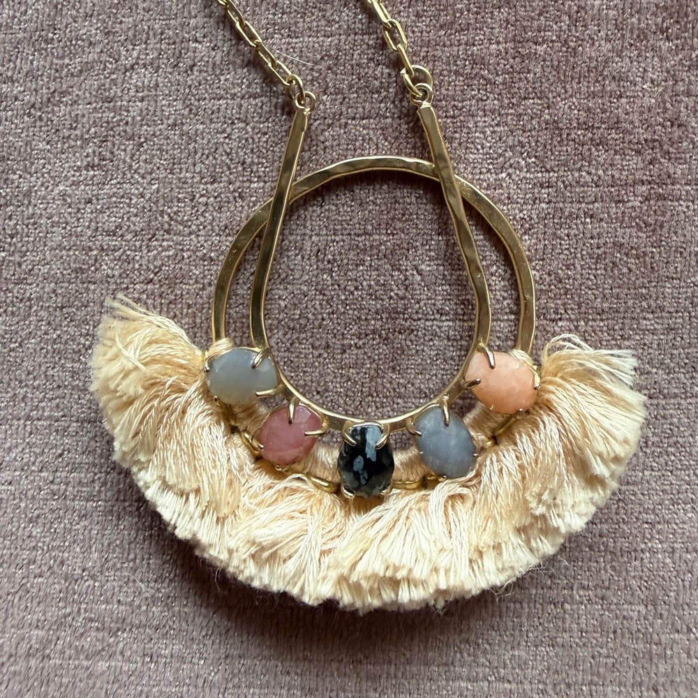 Anthropologie Elegant Gold and Multicolor Pendant Necklaceseen on Schitts Creek